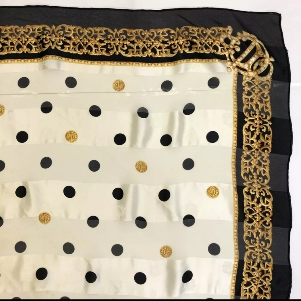 Christian Dior Vintage Emblem Logo Polka Dot Pattern Silk Scarf + Dior Hard Box - Picture 4 of 9
